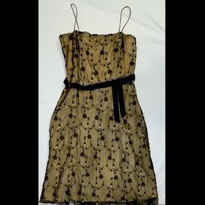 Floral Gold Black Mesh Dress